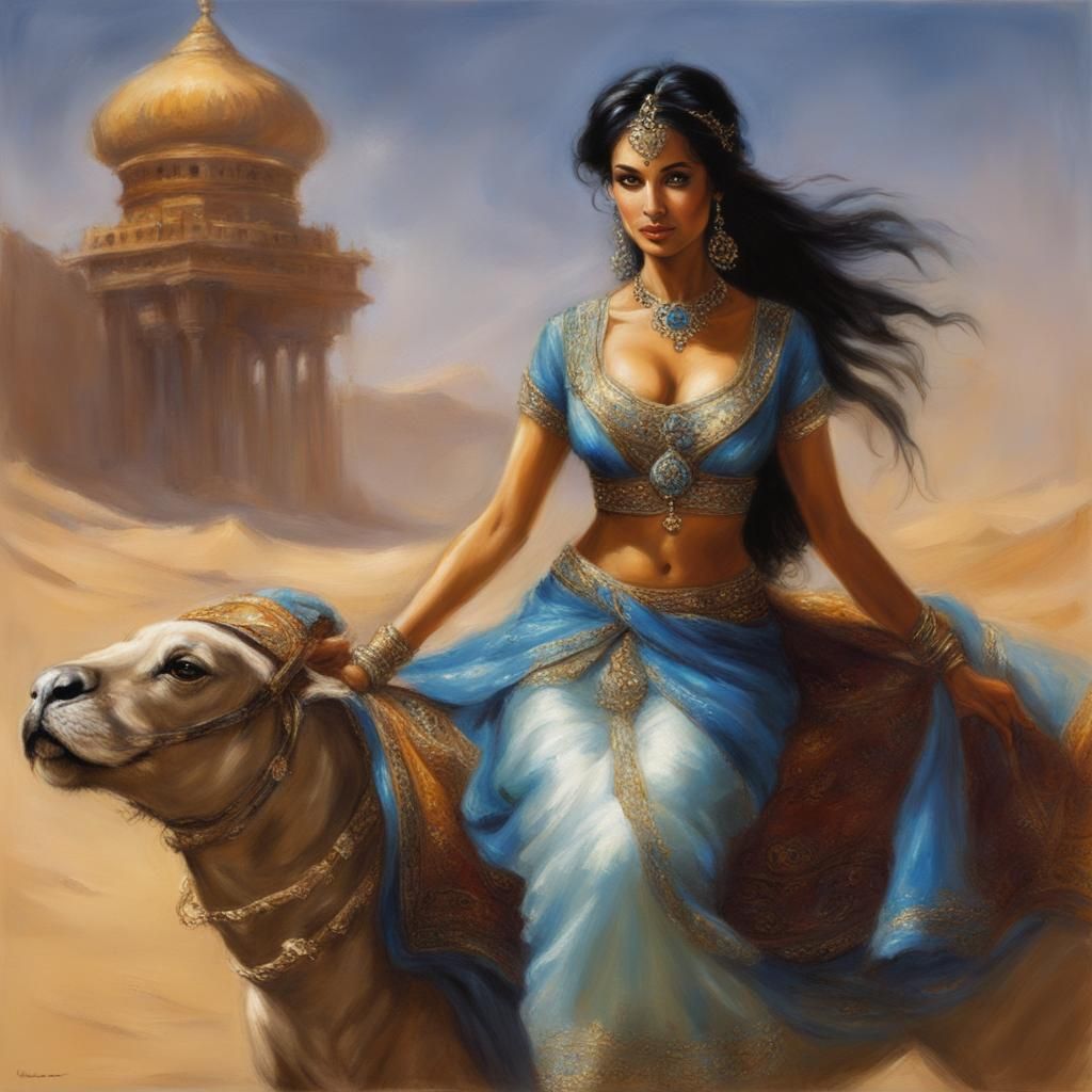 Princess Jasmine riding a camel