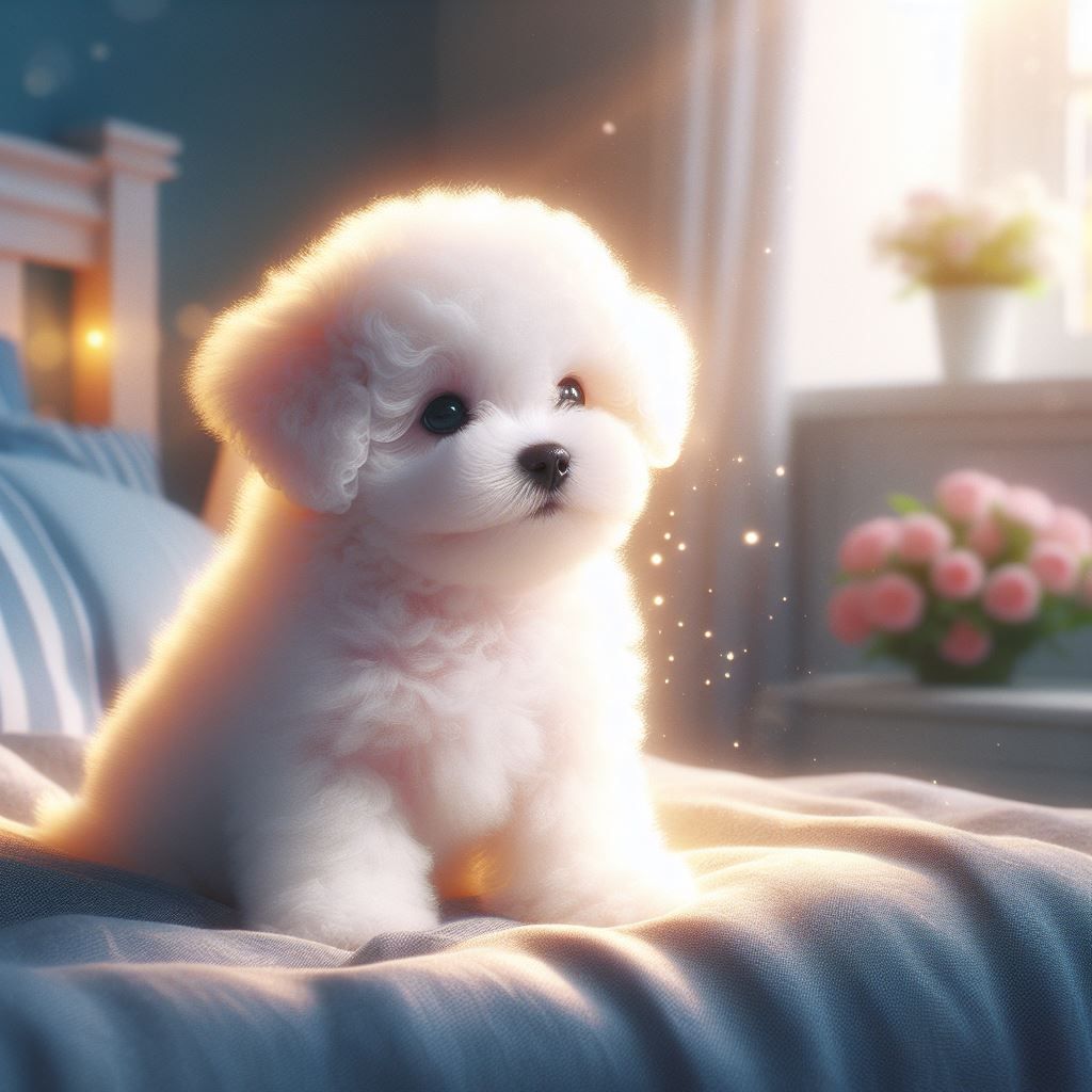 Bichon Puppy on a bed
