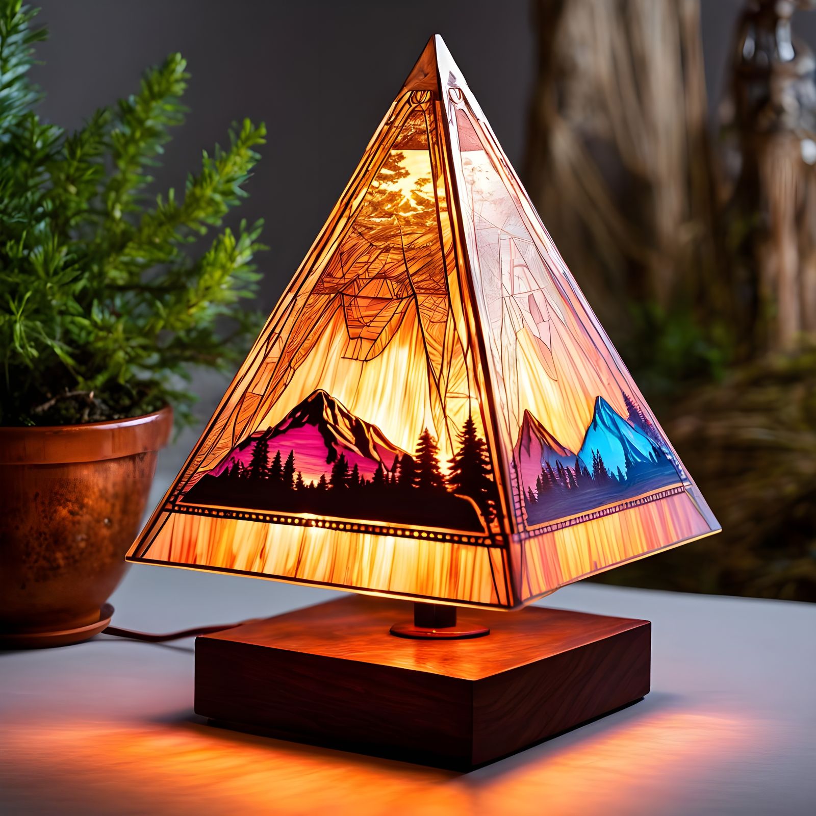 Etched And Painted Glass Lamp (Glacier National Park)