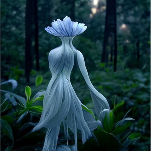 Carnation Flower Spirit in a Twilight Forest AI Generated Artwork