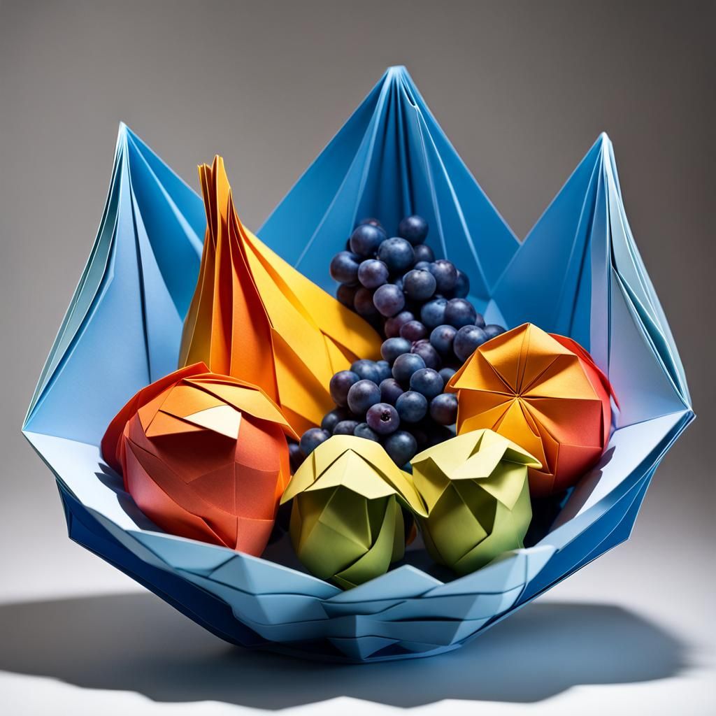 Origami sculpture of a fruit basket