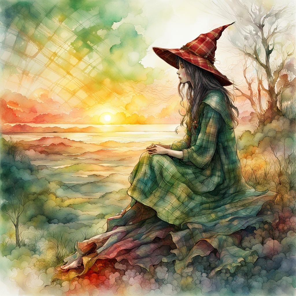 Plaid Witch in Watercolor  by @Minerva 