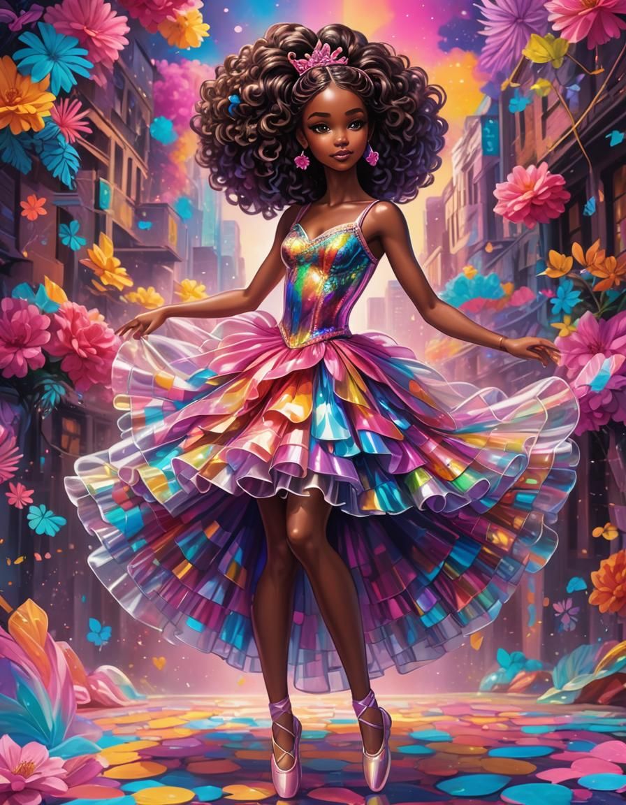 anime style))), dark Brown Skin full body ballerina wearing a iridescent  tutu, Barbie style, in the style of Lisa Frank, charlie bowater... - AI  Generated Artwork - NightCafe Creator