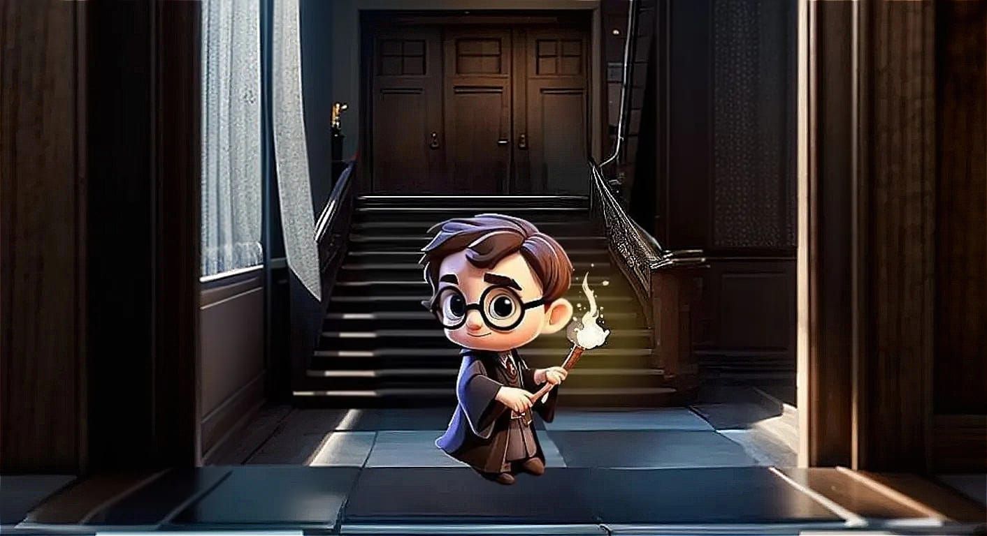 Harry Potter exploring the castle