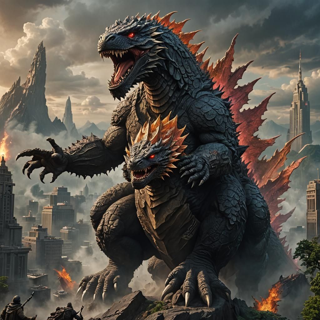 Jesus riding godzilla