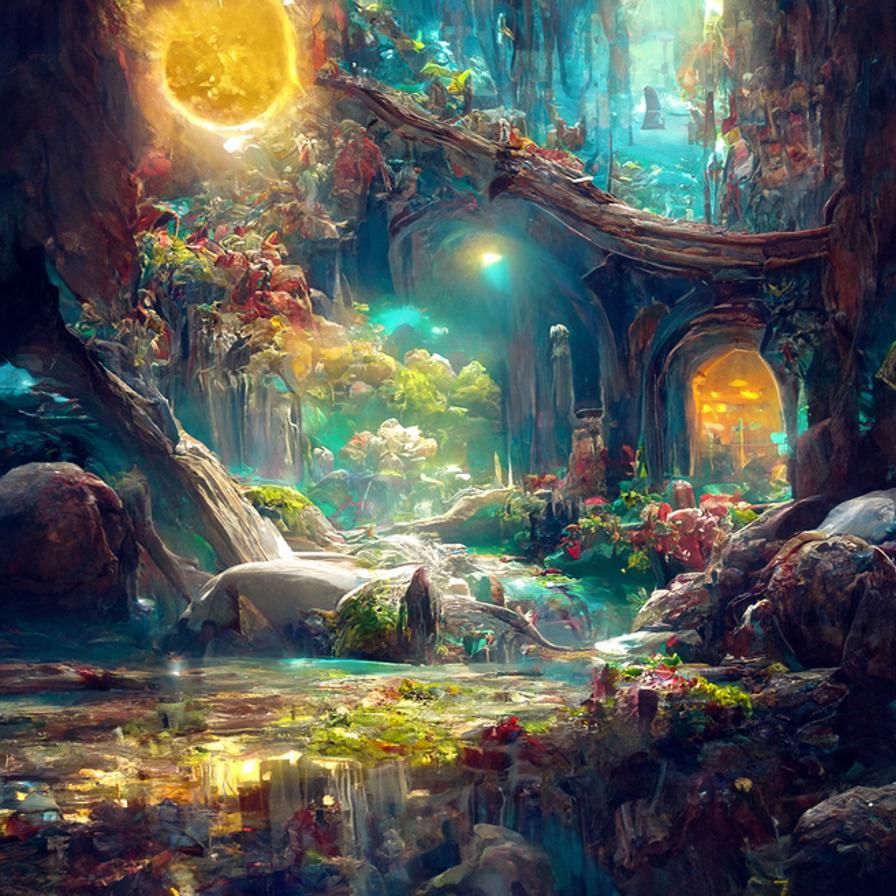 Luminous Underwater Temple Ruins in Fantasy Style