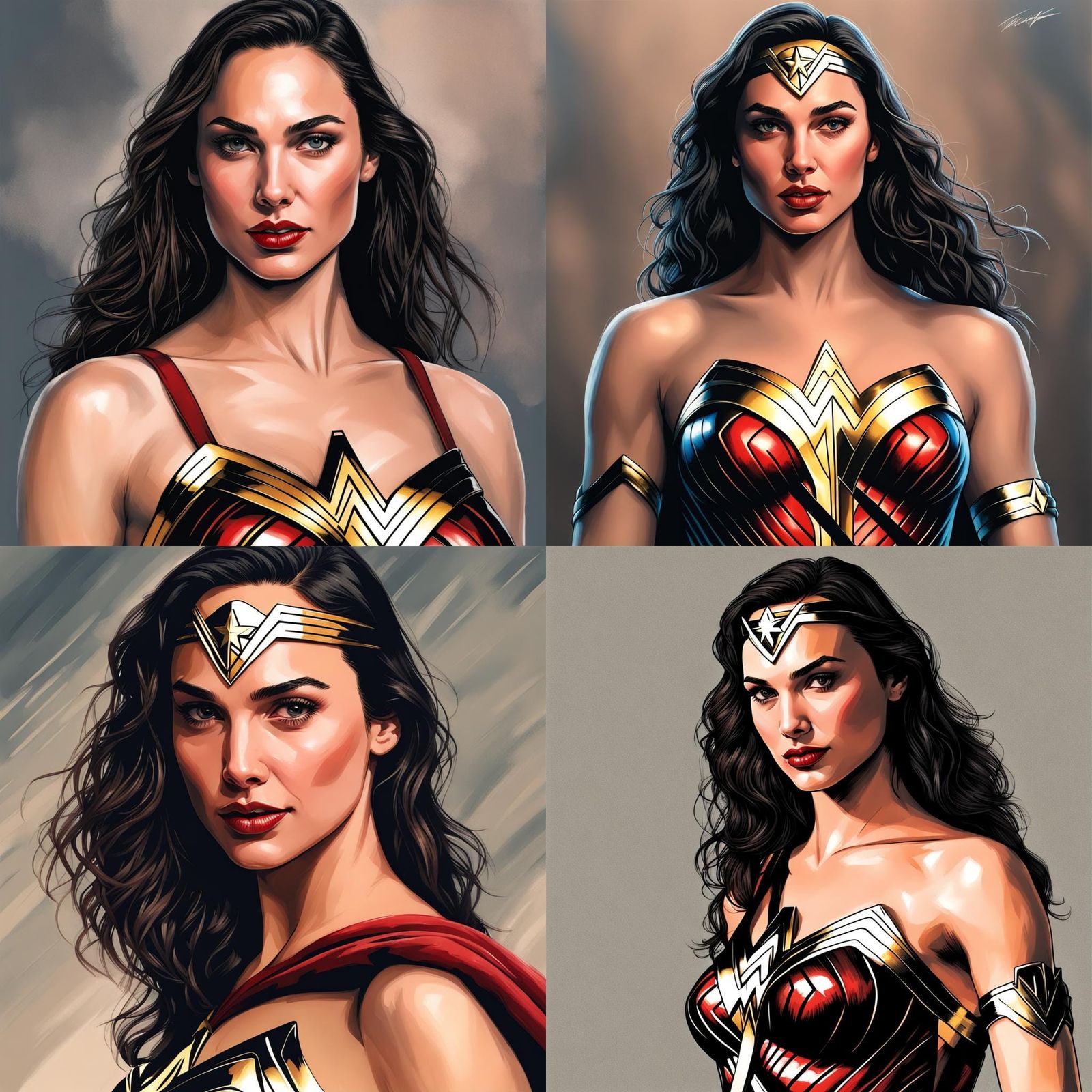 Gal Gadot as 90s WonderWoman, realistic, portrait.