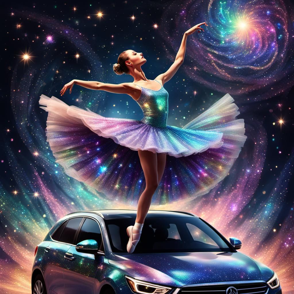 a ballerina dancing on a car 