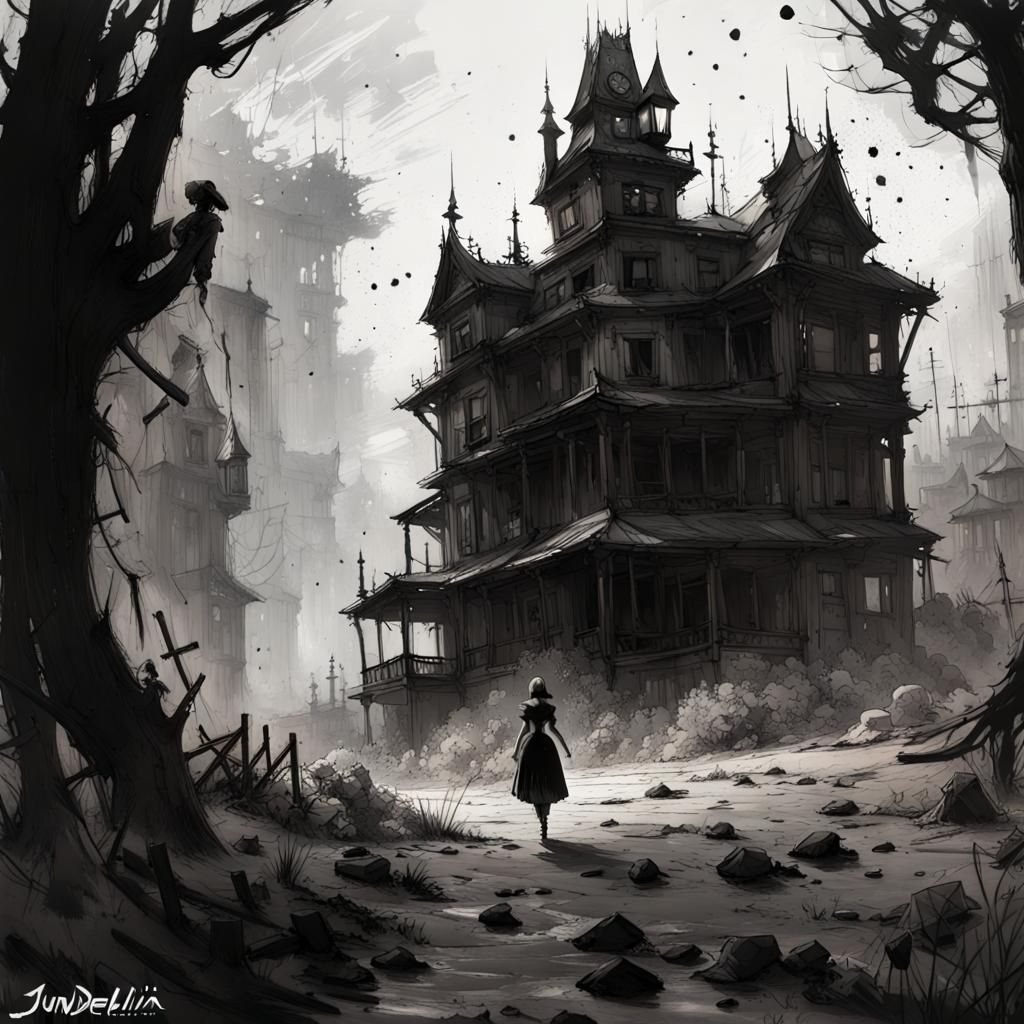 "Cinderella's hidden secret", negative black and white Speedpaint with large brush strokes by Junji Ito, ...  by @Sergio Ortiz