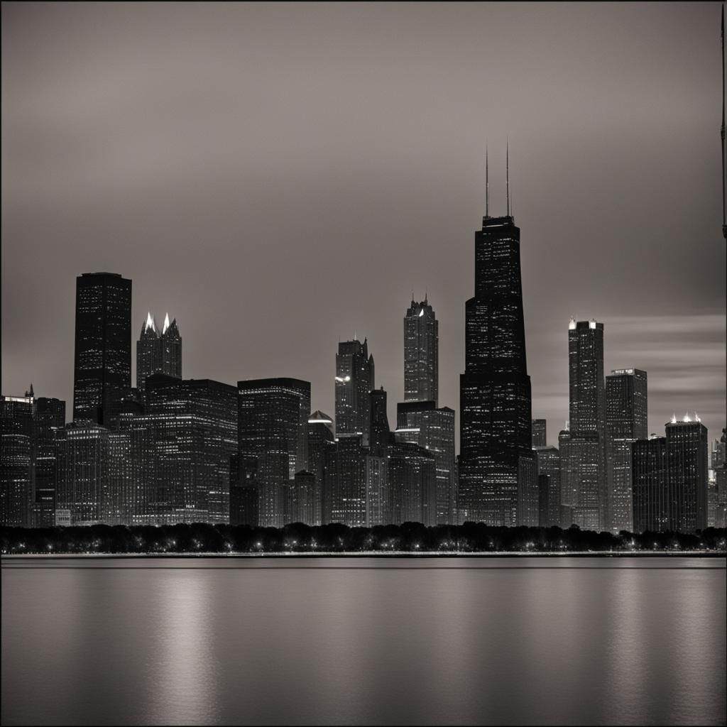 Chicago skyline at night from the lake