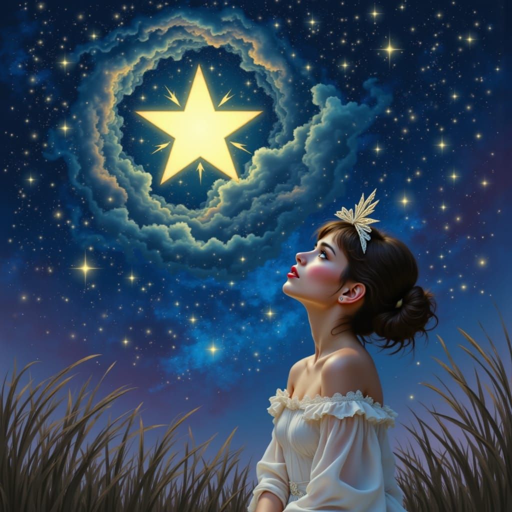 :: There's a starman waiting in the sky :: a girl looking up the sky seeing a starman <lora:Realistic beauty 2:1.0> 