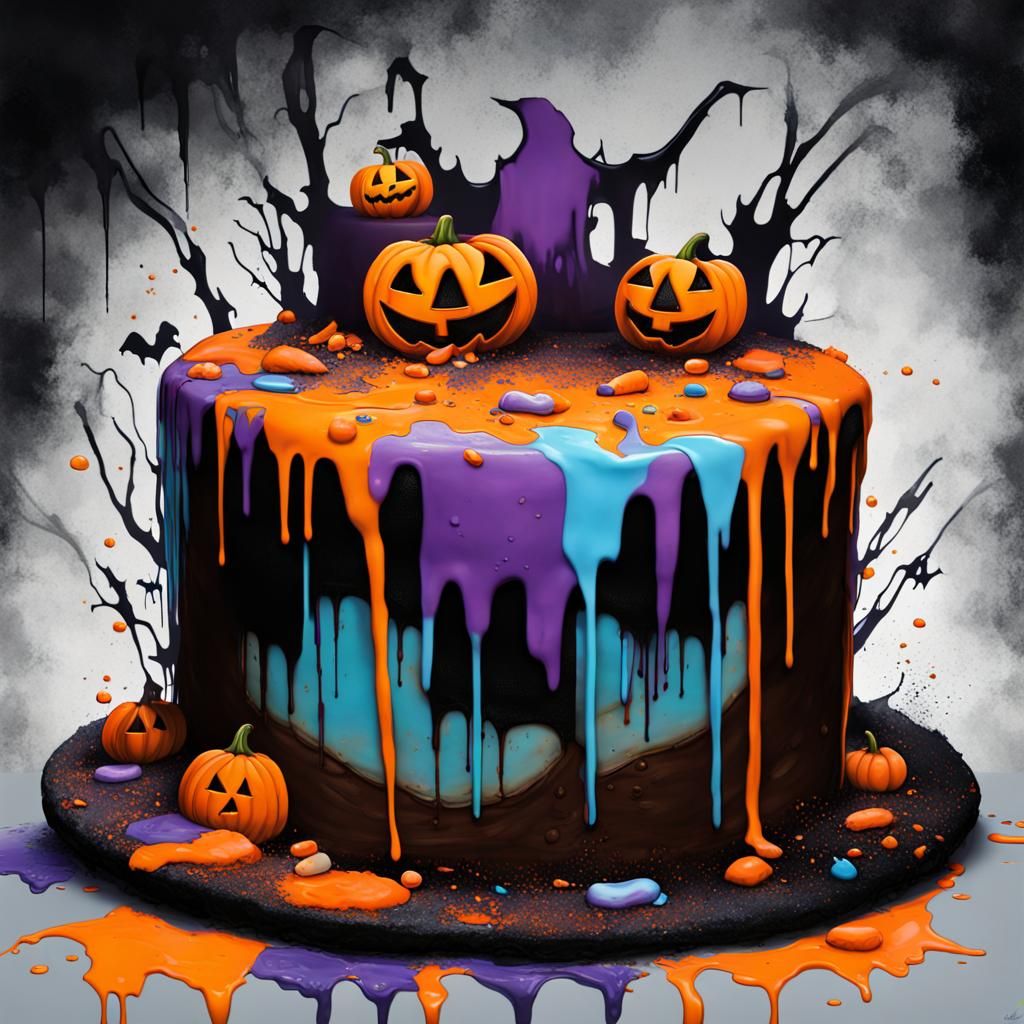 Halloween cake in the night with worry