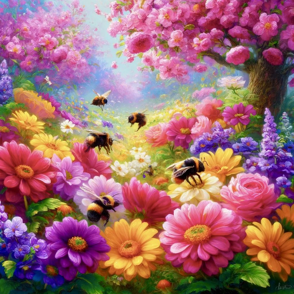 Bumblebees among the flowers