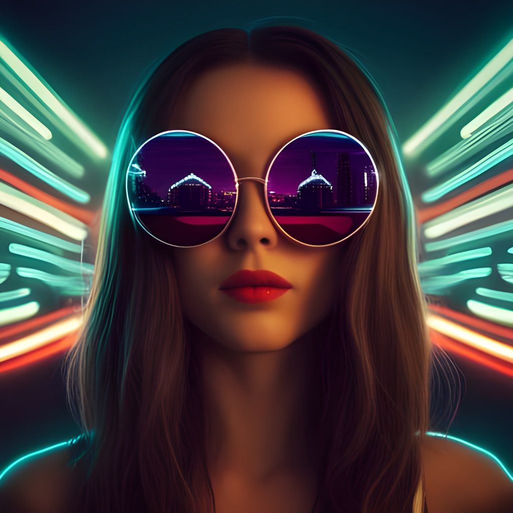 Girl in Neon City with Futuristic Sunglasses