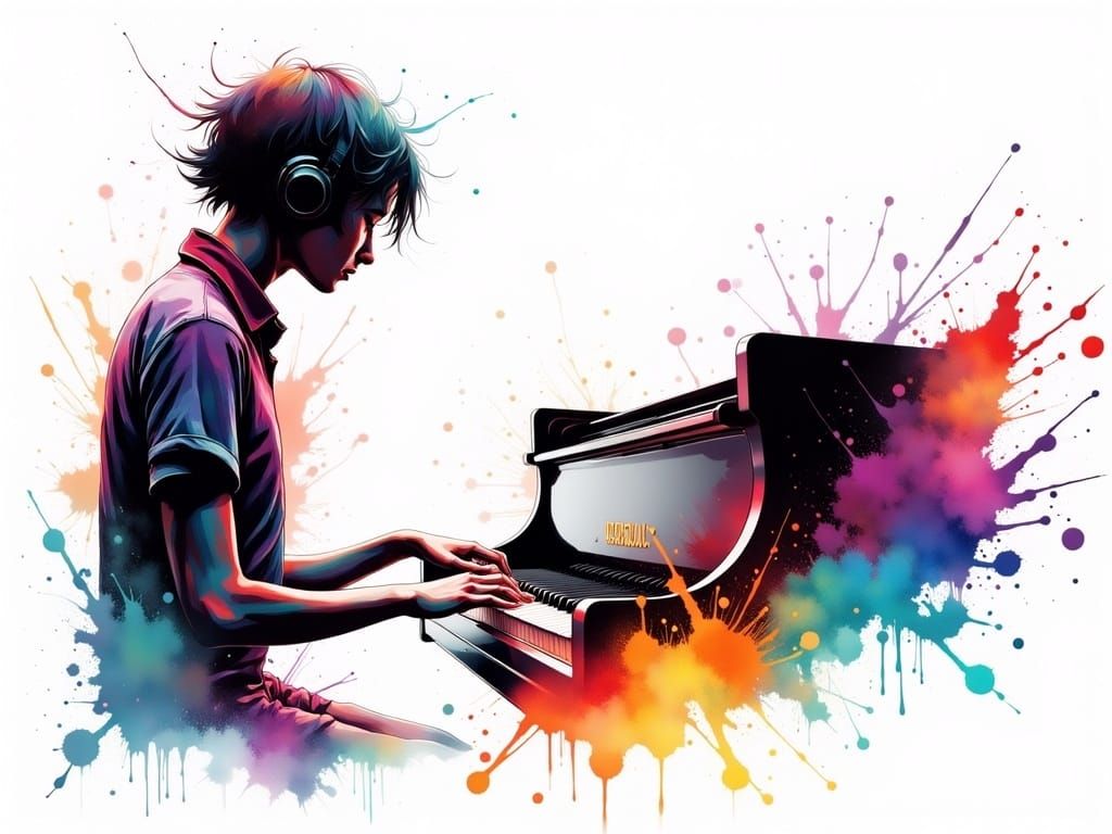 Beautiful watercolour splash art of a person playing the piano, awesome brush strokes, octane render, 8k resolution <lora:Chroma:1.0>