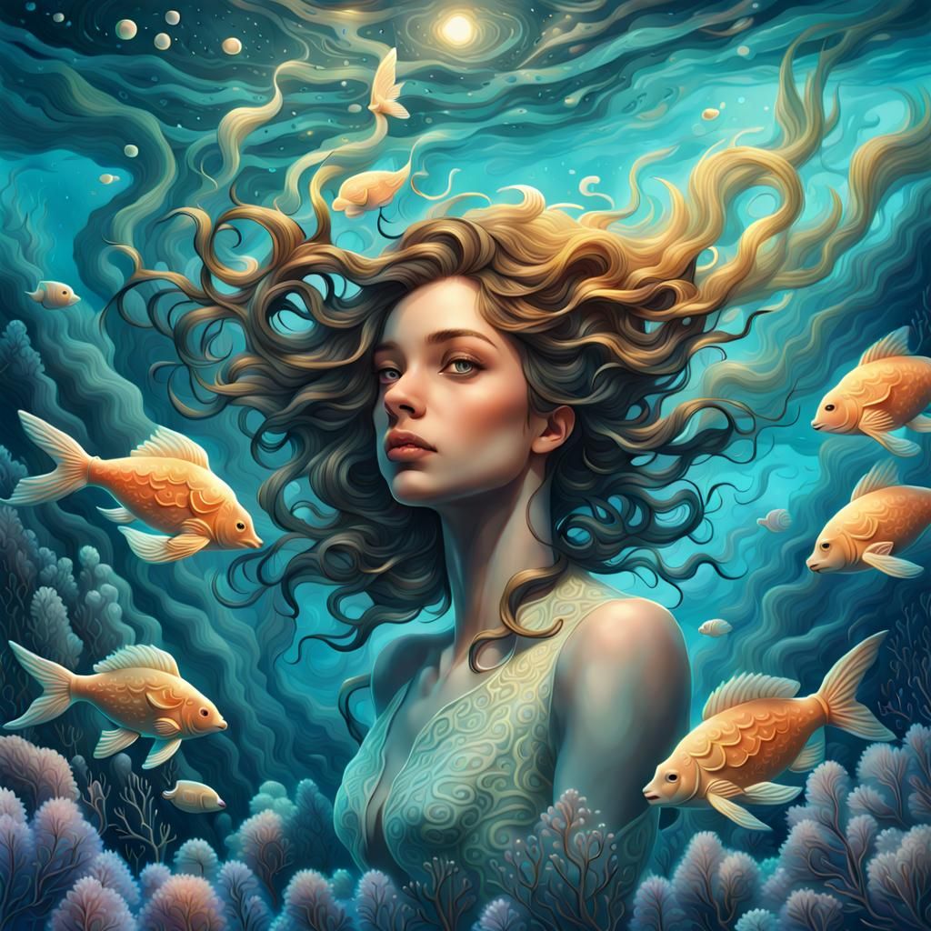 Pisces Underwater Dreamscape Subject: Pisces zodiac sign immersed in an ...