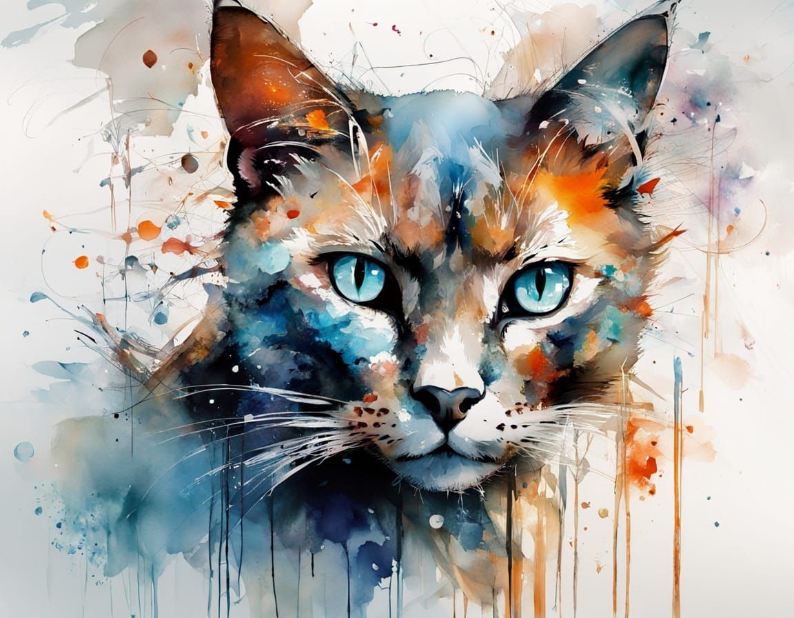 Cat portrait with impressive blue eyes .