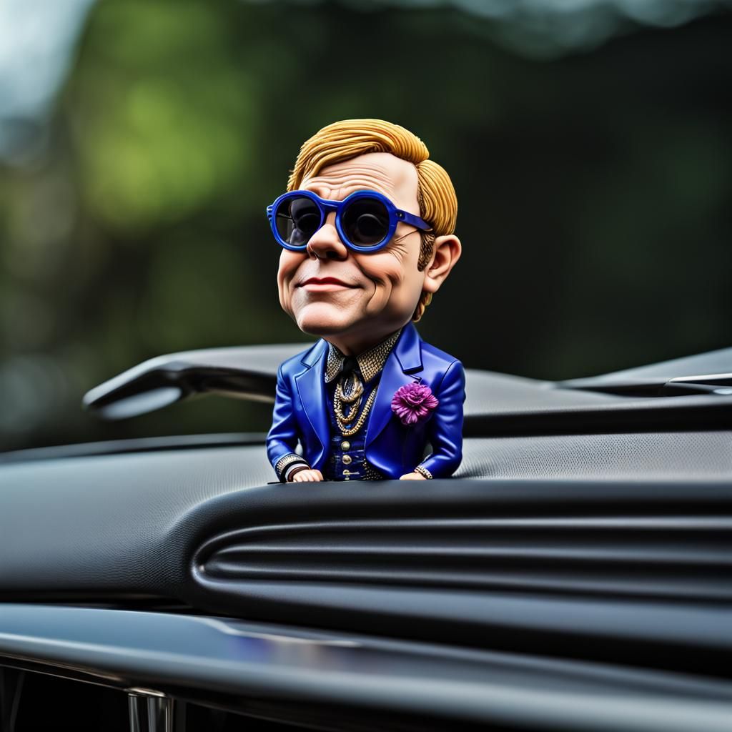 Elton John bobblehead, sitting on a dashboard AI Generated Artwork