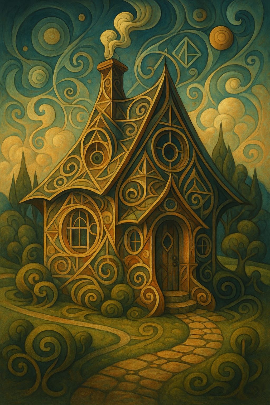 Surreal and Sacred Geometry styles with a cottaage