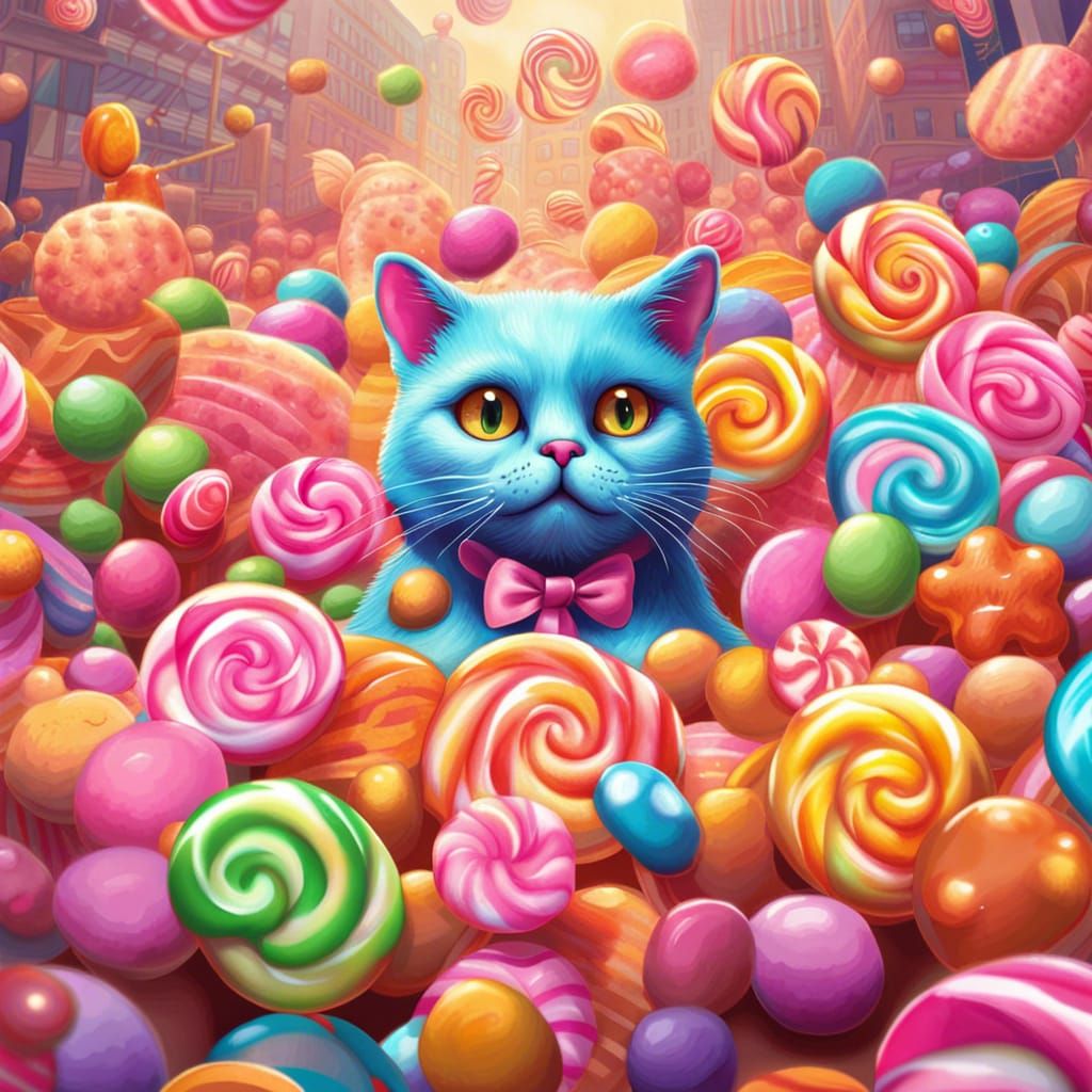 Business Cat Meeting in Candy Art Style
