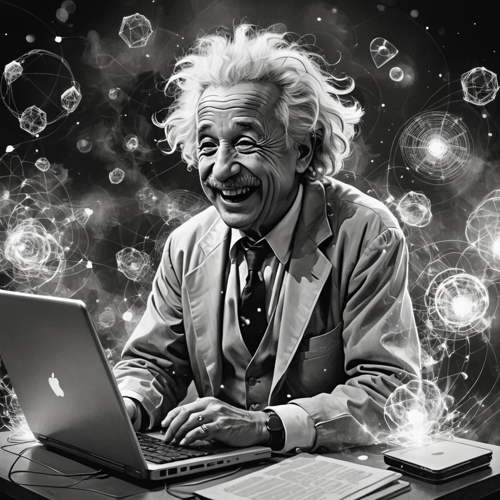 Albert Einstein using a laptop  by @Kotori