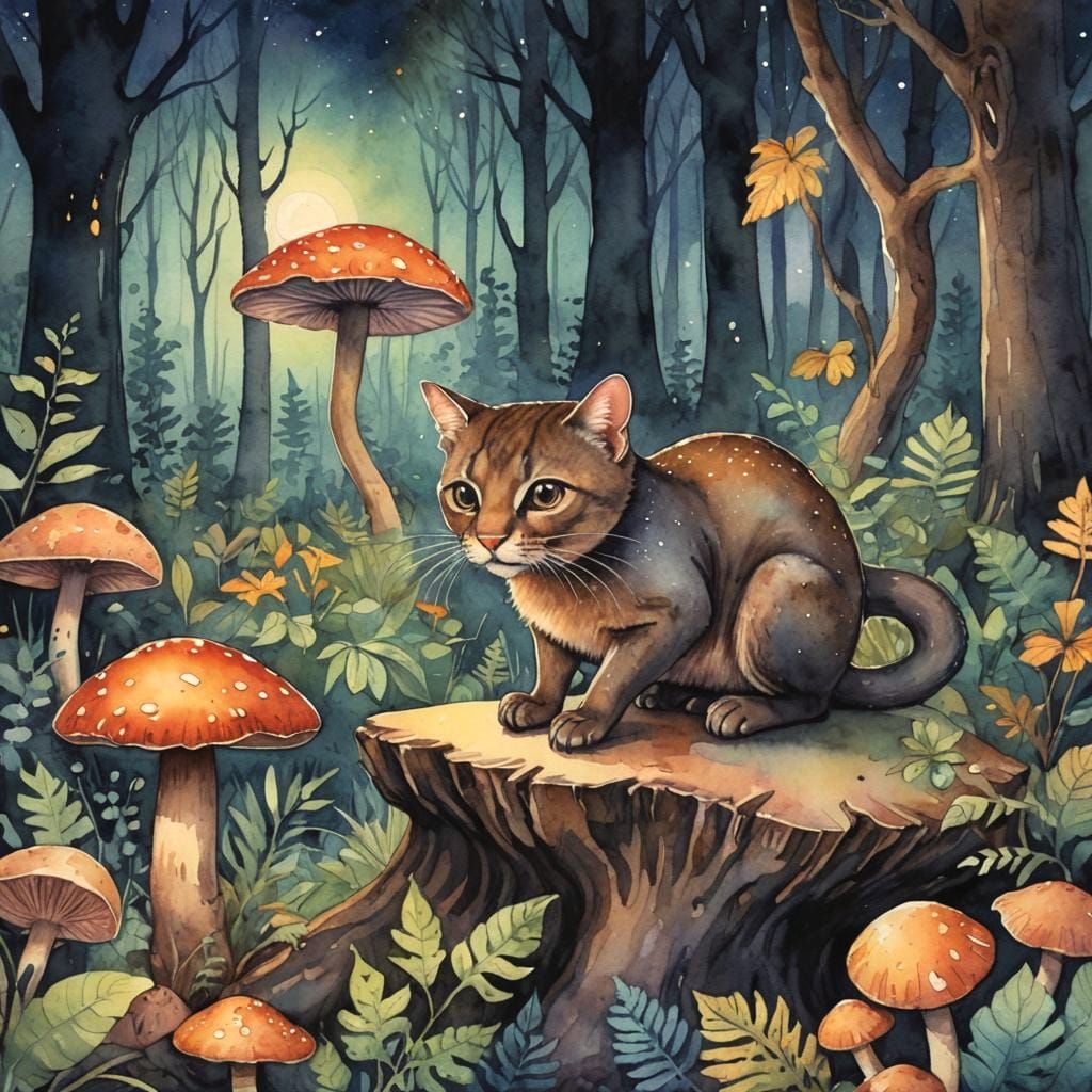 Cute Storybook Illustration,  Horrorcore, Moebius, Jaguarundi 