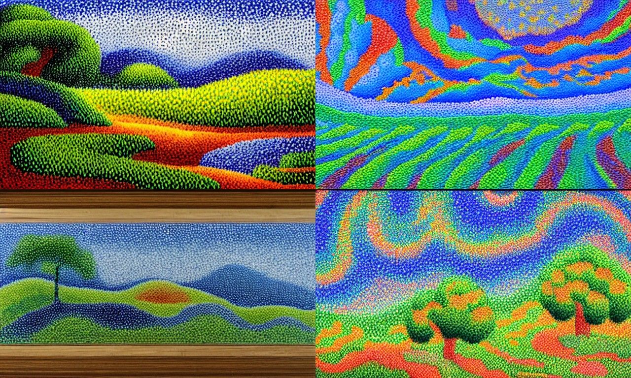 Landscape in the style of Kinetic Pointillism