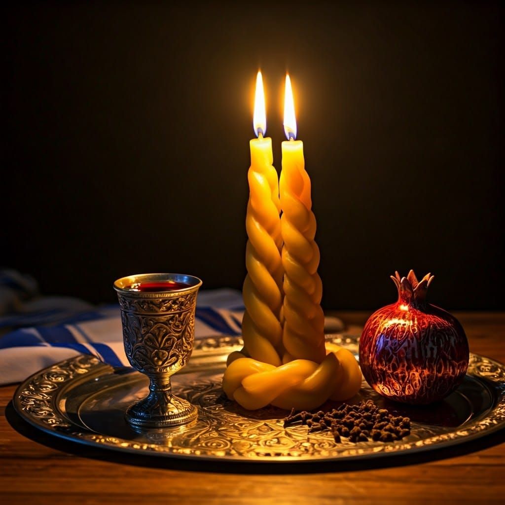 Serene Havdalah Scene with Braided Candle and Silver Cup