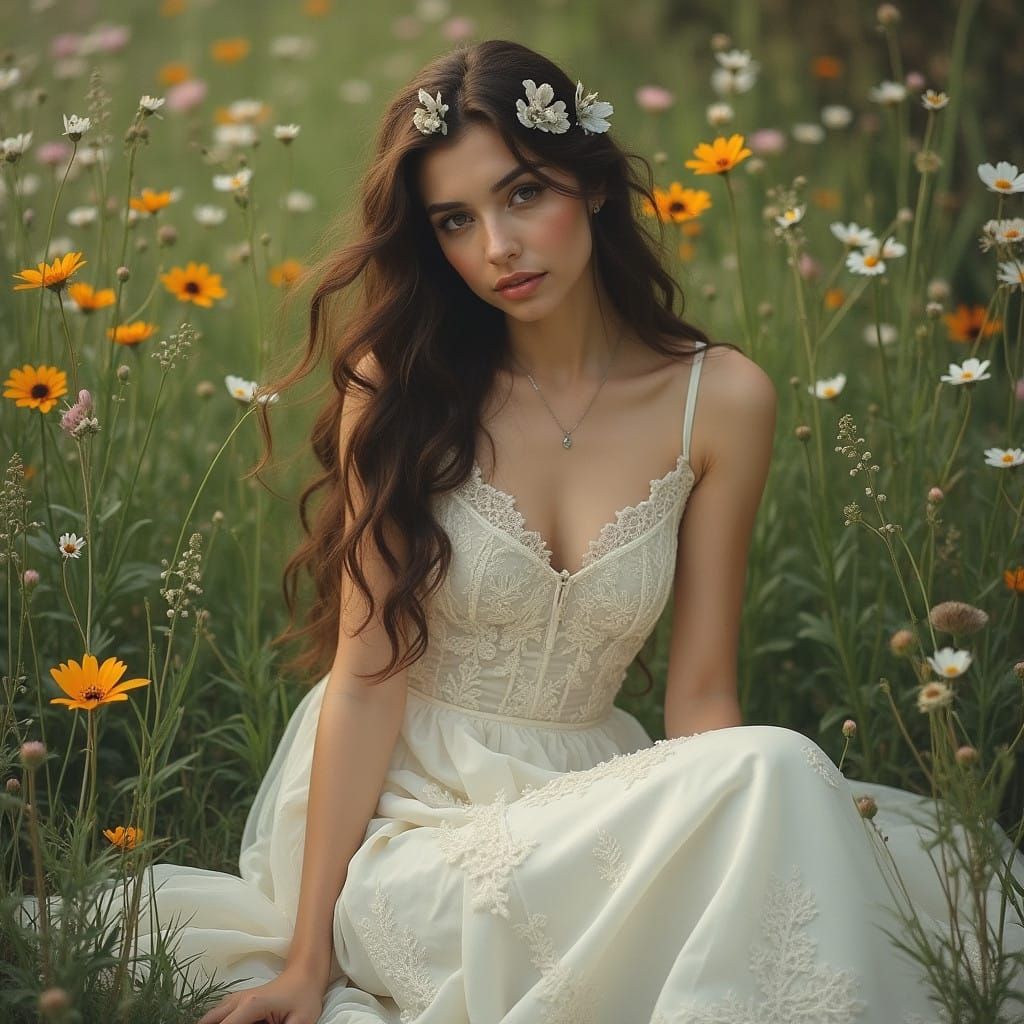 Serenely Glowing Young Woman in Nature's Embrace