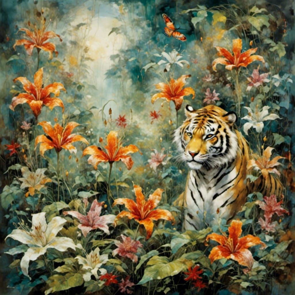 Tiger and lilies   by @SimbaLeesa 