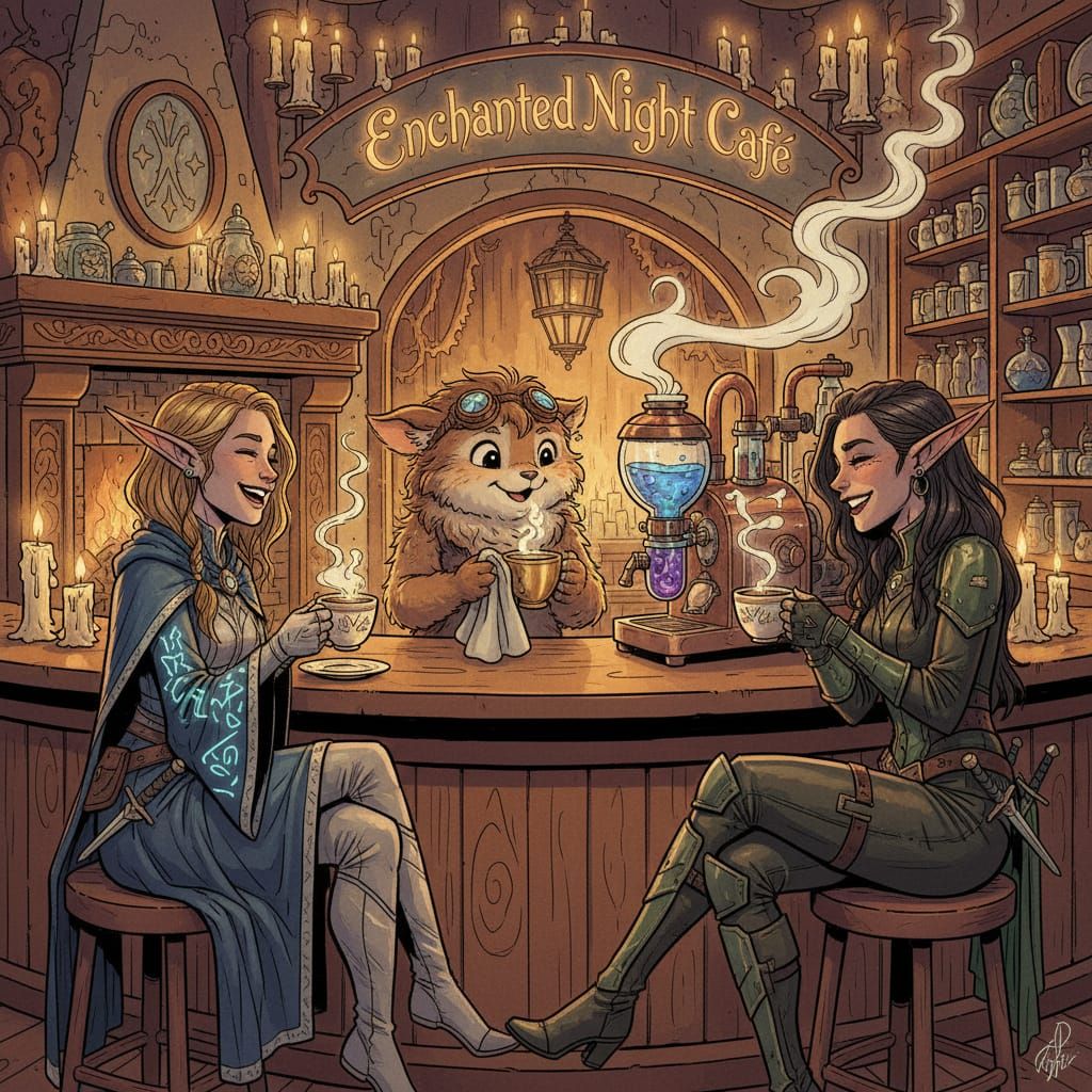 A cosy evening in an enchanted night café.