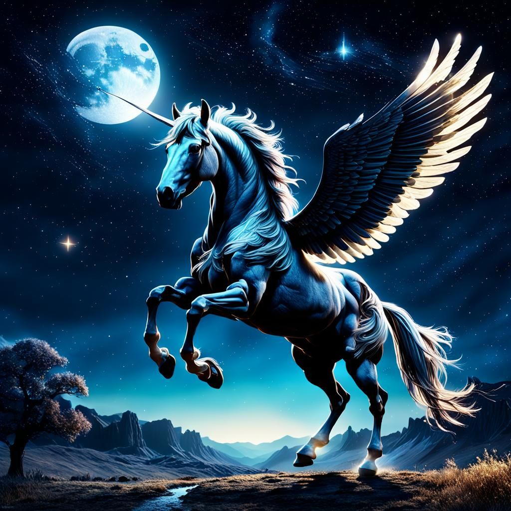 A majestic Pegasus with outspread wings - AI Generated Artwork ...