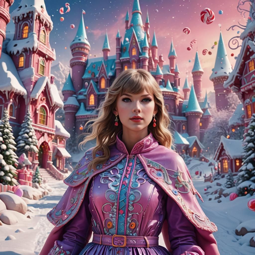 taylor swift in a snowy candy land