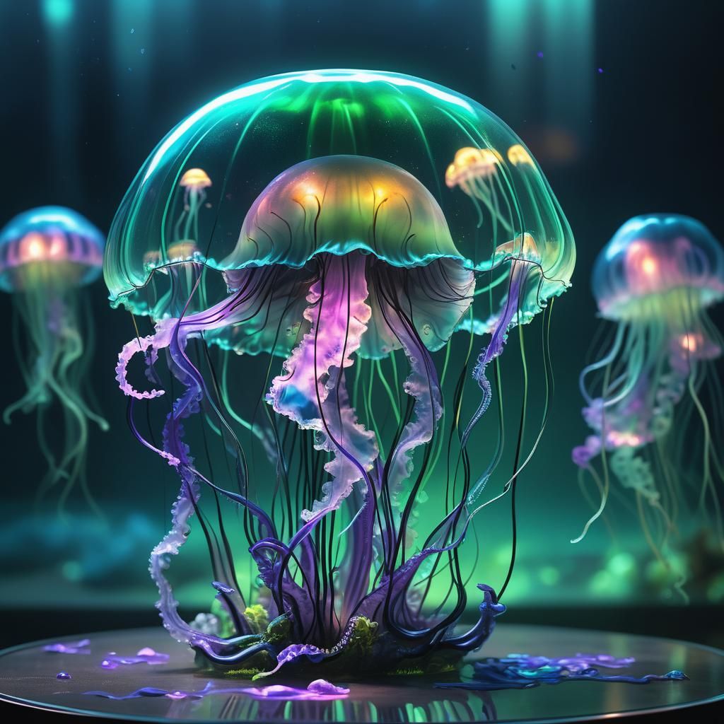 A jelly fish   unconventional lamp, Glow in the dark, standi...