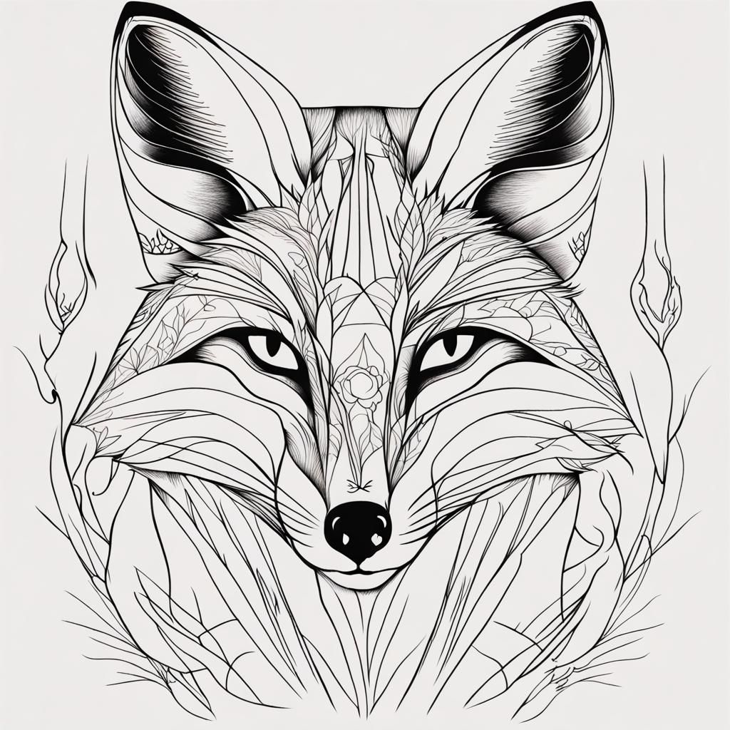 Fox draw with with one line  by @KitsunesNook