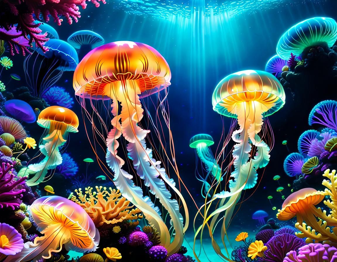 Neon Bioluminescent Underwater Life  by @LoisD