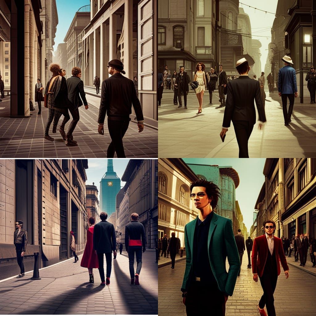 A couple of fashionable young men watch pretty women walk by...