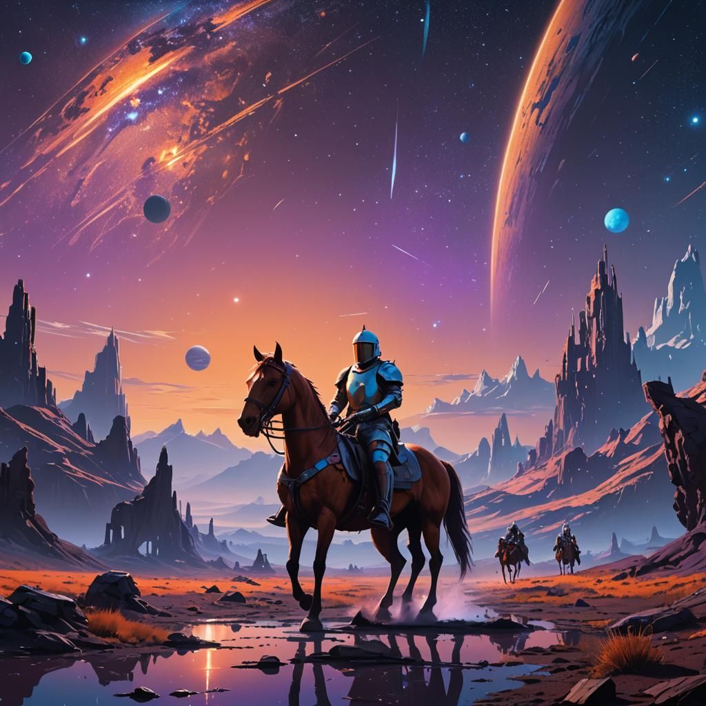 Knights Ride Horses in Space: Matte Painting