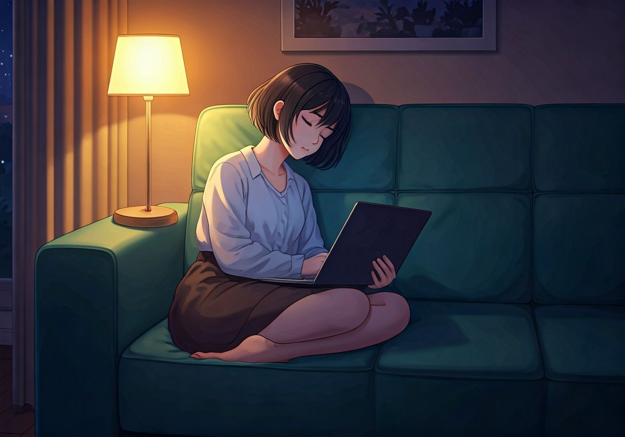 Anime Woman Sleeps on Sofa After Work
