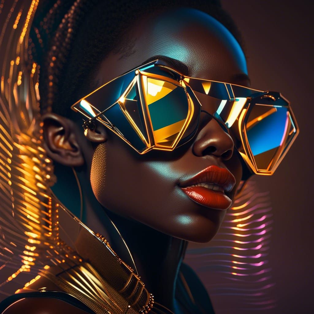 Beautiful young black girl wearing funky futuristic sunglass...