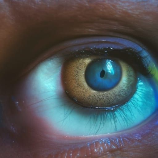 Lindo ojo gigante azul envuelto en oro