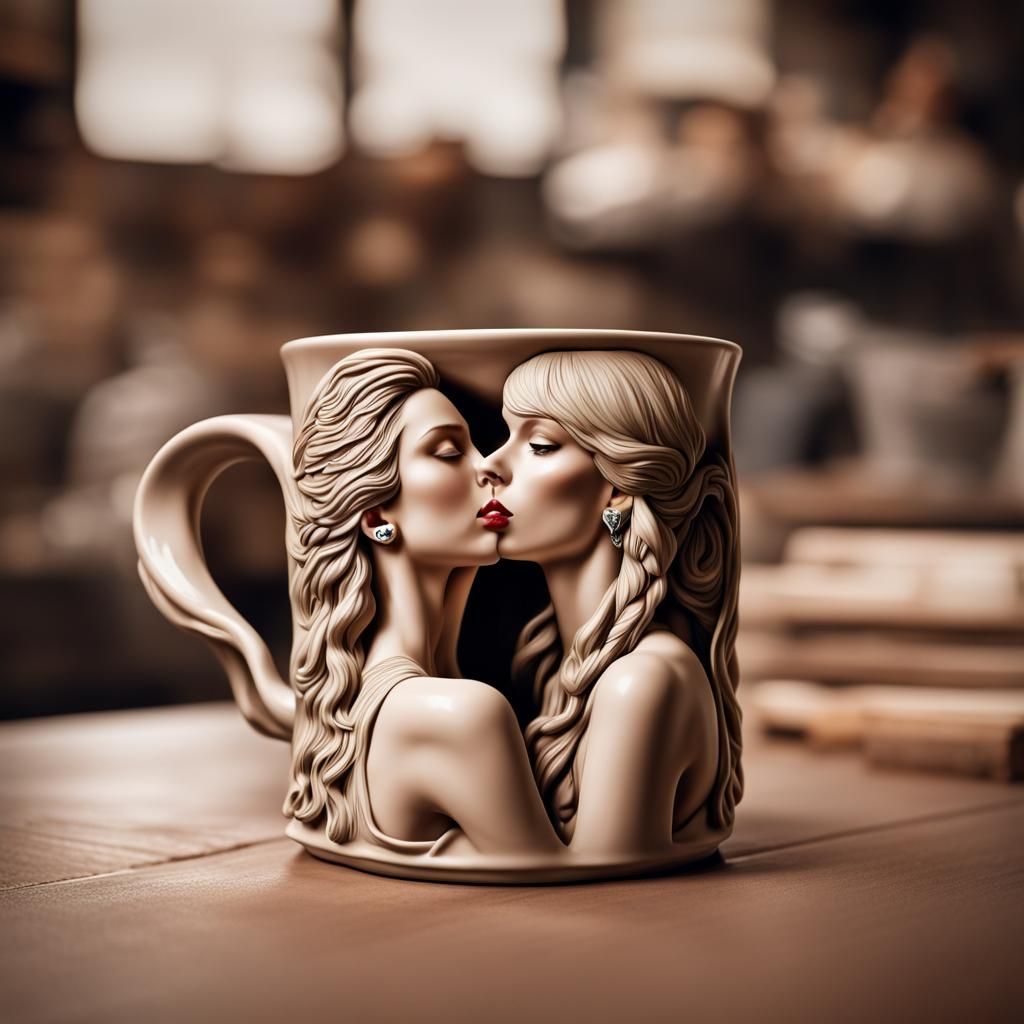 Taylor Swift Kissing A Clay Pottery Coffee Mug Of Travis Kelces Face