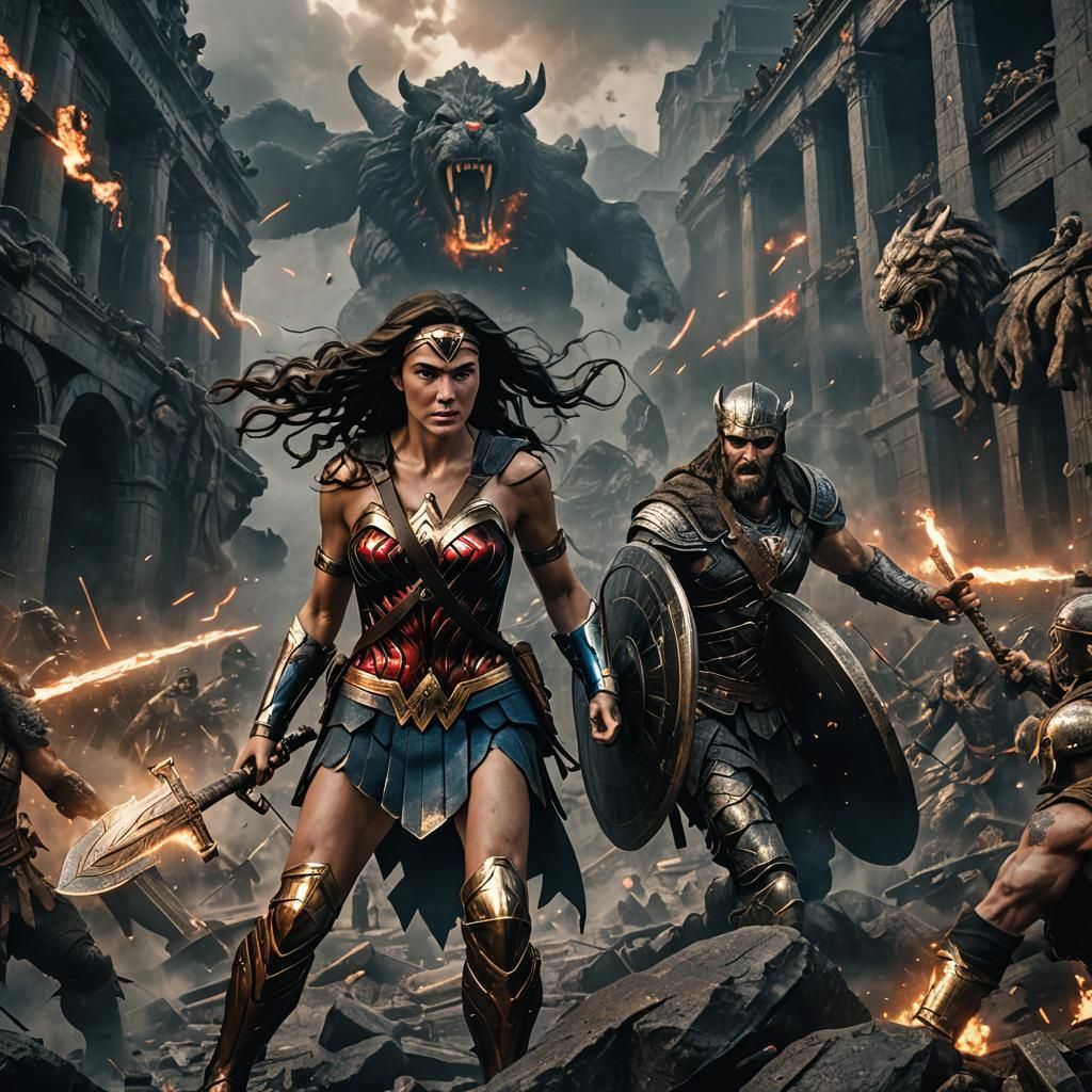 Wonder woman figthing ares the god of war
