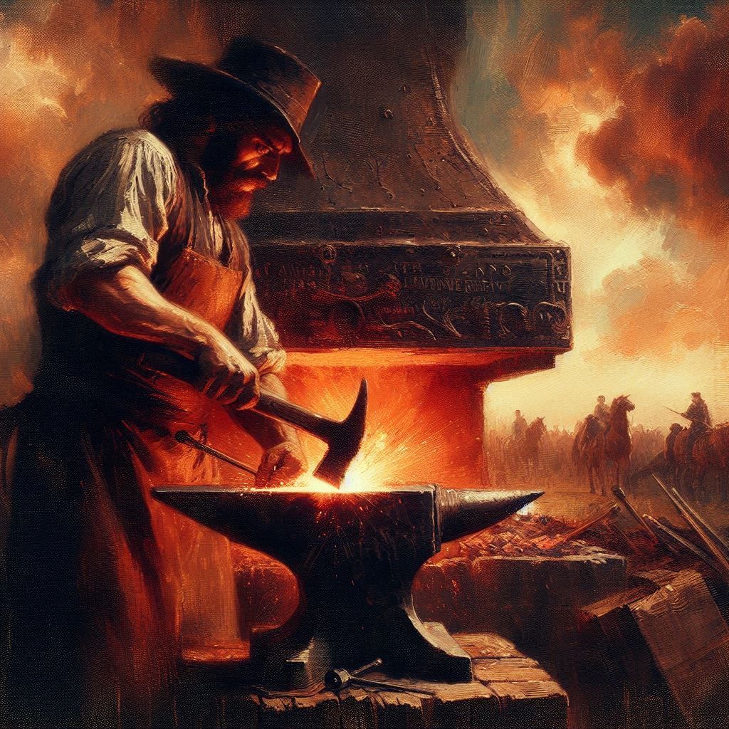 Blacksmith At Work, Oil Painting