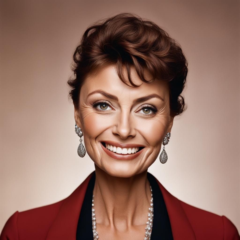 Young redbrown middleshort hair glamorous Sophia Loren smili...