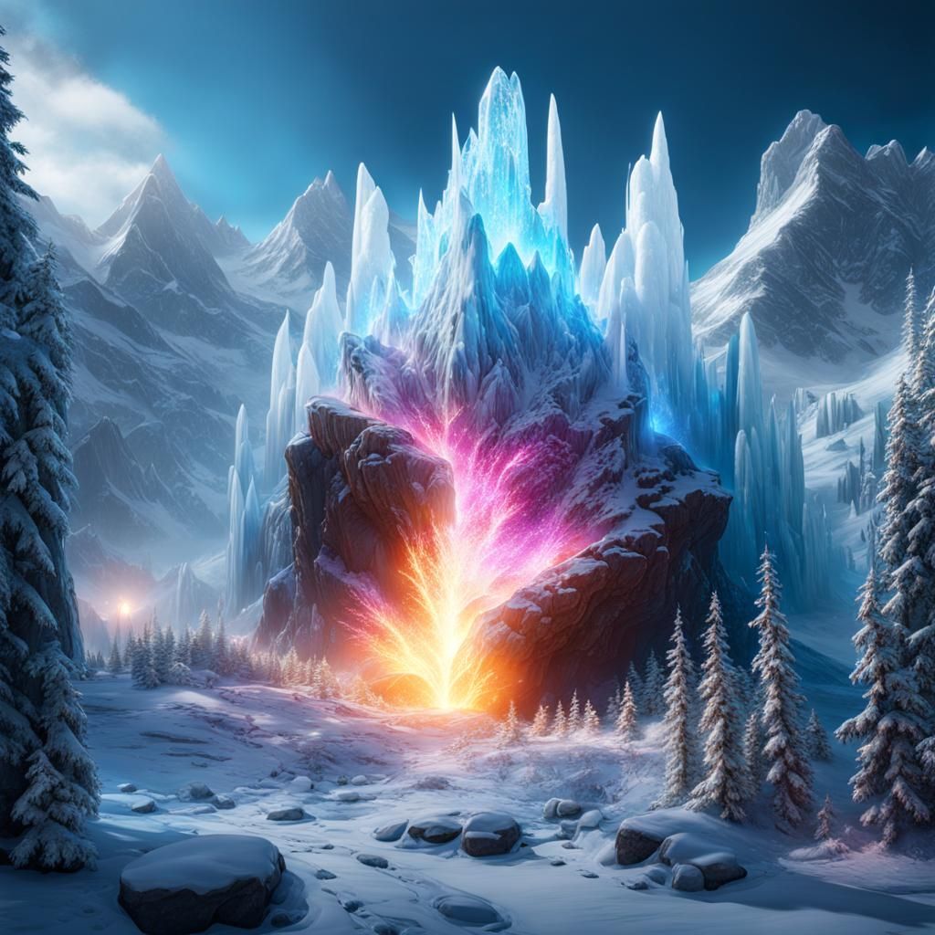 A Beautiful Ice Mountain Exploding With Power - Ai Generated Artwork 