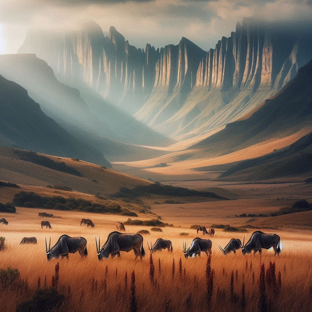 Eland with a background of the Africa Drakensberg Amphitheare