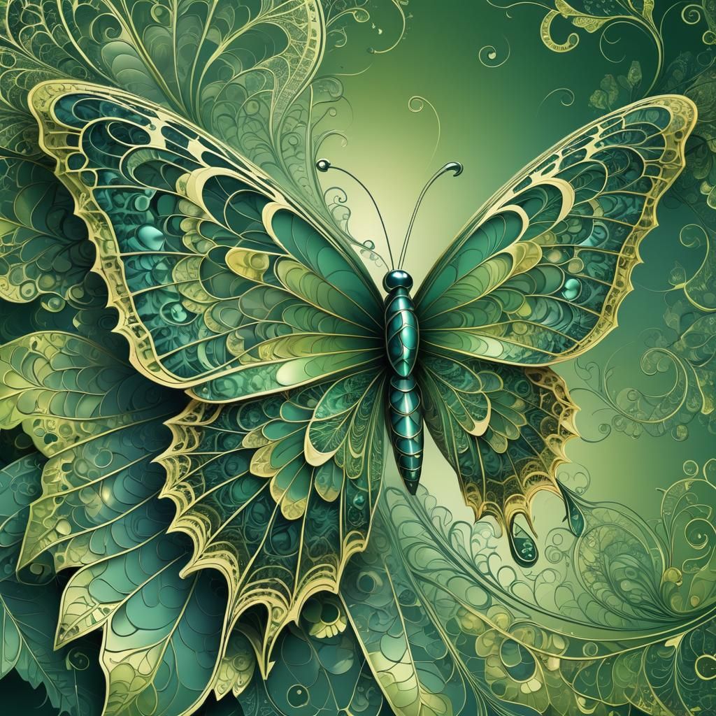 Abstract Fractal Butterfly with Zentangle Patterns