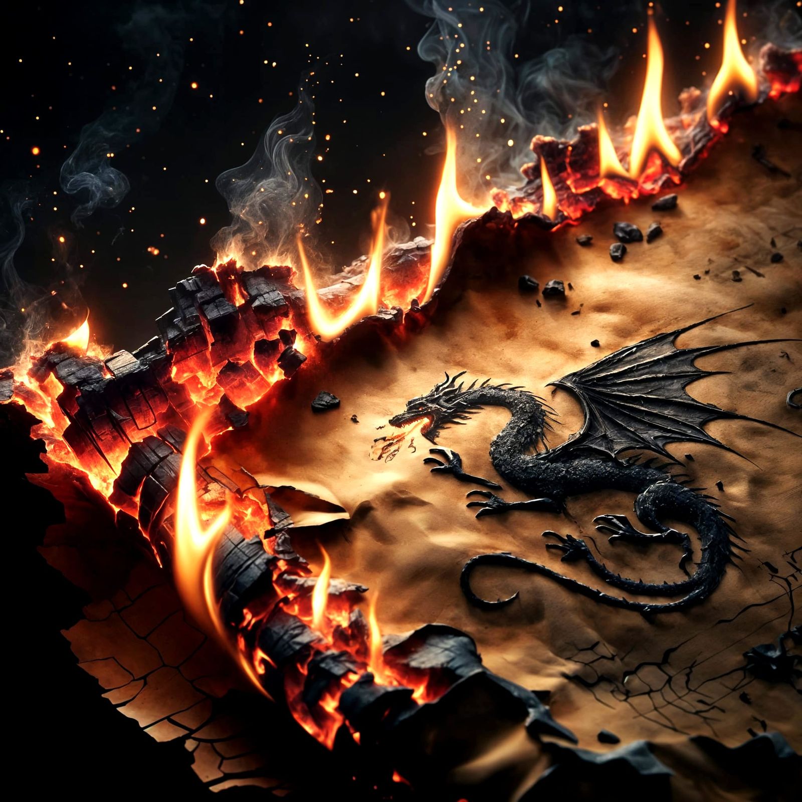 Dragon drawing on burning paper  by @Sullivan-Shaw