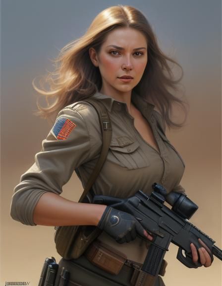 Beautiful woman in gun pointing,8k resolution concept art po...